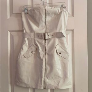 White leather strapless dress